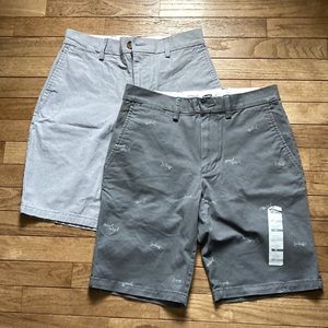 2 Prs Old Navy Ultimate Slim Men’s Shorts sz 28 both gray, One w Shark print 🦈